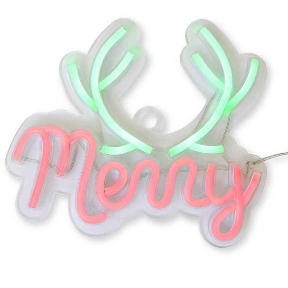 Hanging LED Faux Neon "Merry" Sign, Reindeer Antlers Target Bullseye Playground